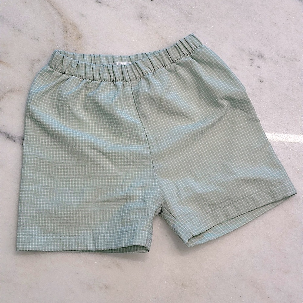 Eliza James Green and white windowpane seersucker shorts